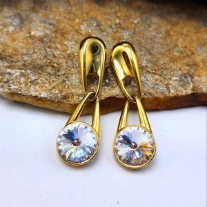 Edwin Pearl PEP Baroque Earrings Pierced Rhinestone Ravioli Gold Tone Statement